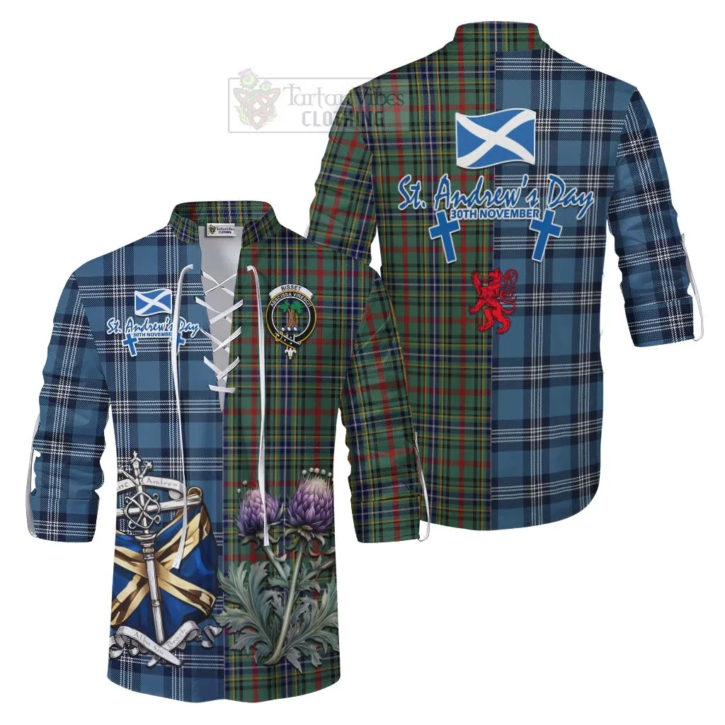 Bisset Tartan Ghillie Kilt Shirt Happy St. Andrew's Day Half Tartan Style