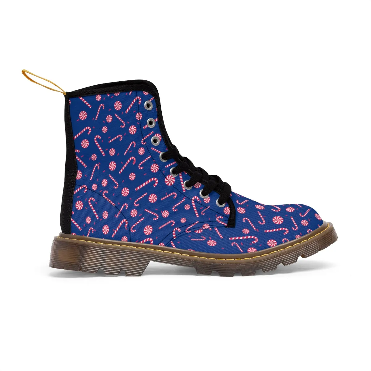 Blue Candy Cane Women's Boots, Best Red Candy Cane Christmas Winter Boots For Women