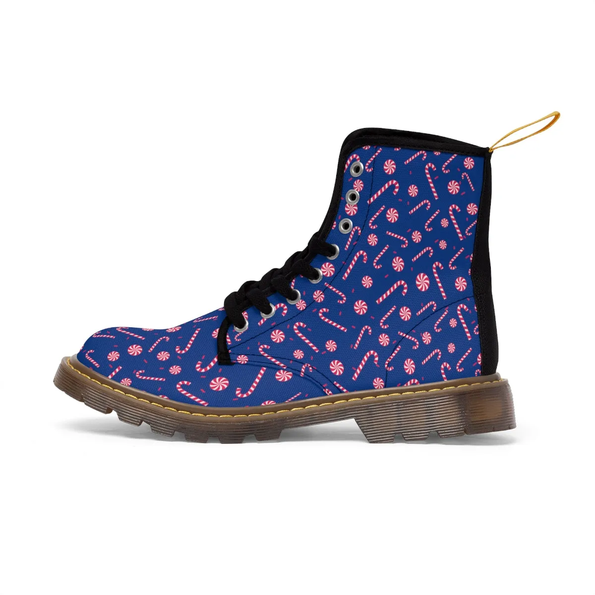 Blue Candy Cane Women's Boots, Best Red Candy Cane Christmas Winter Boots For Women