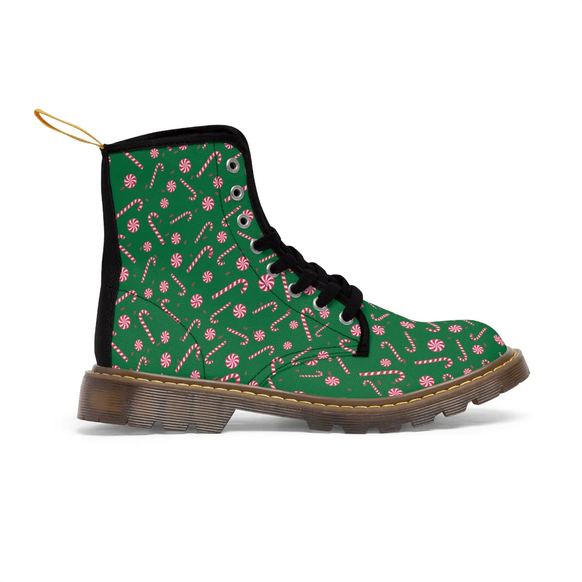 Green Candy Cane Women's Boots, Best Red Candy Cane Christmas Winter Boots For Women
