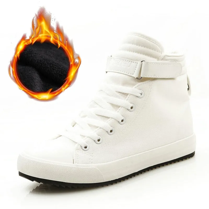 New 2022 Winter Shoes Men Winter Boots High top Sneakers Warm Fur Shoes Canvas Casual Men Ankle Boots Black White Footwear A1628