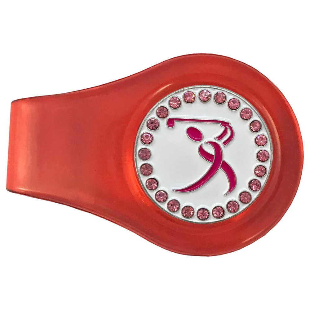 Pink Ribbon Golfer Golf Ball Marker With Colored Clip